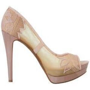 Jessica Simpson Size 8 Peep Toe Platform Heels Sheer Nude Lace Bridal Feminine